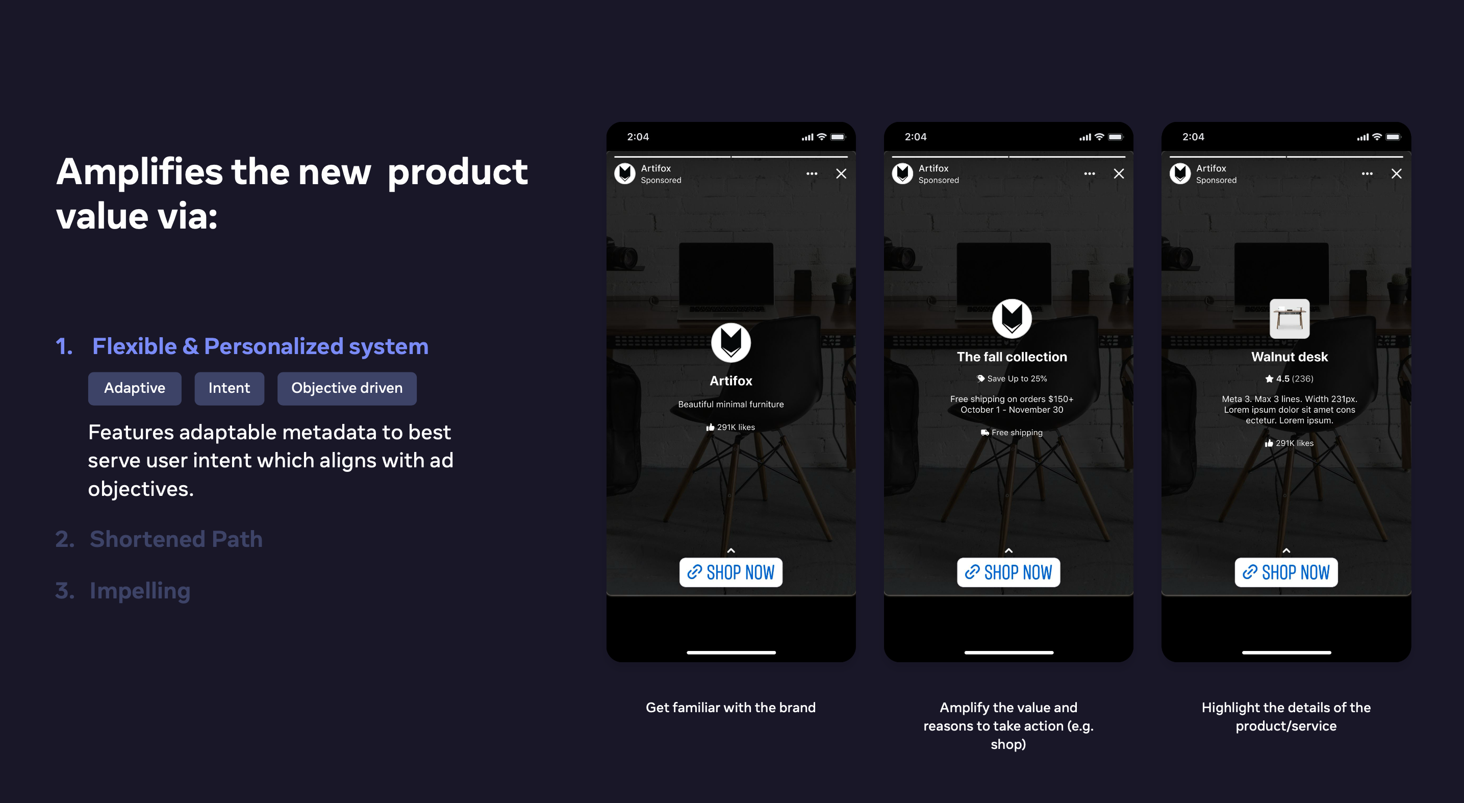 Flexible metadata by intent stage